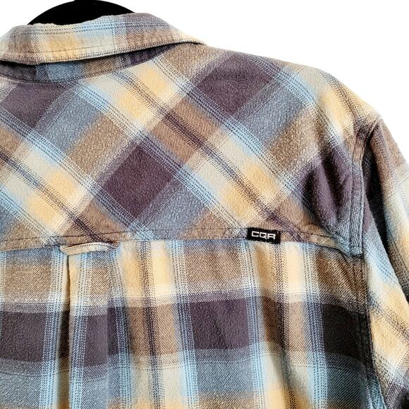 CQR Beige Gray Blue Plaid Flannel Corduroy 100% Cotton Button-Up Shirt Men's L - Picture 3 of 8